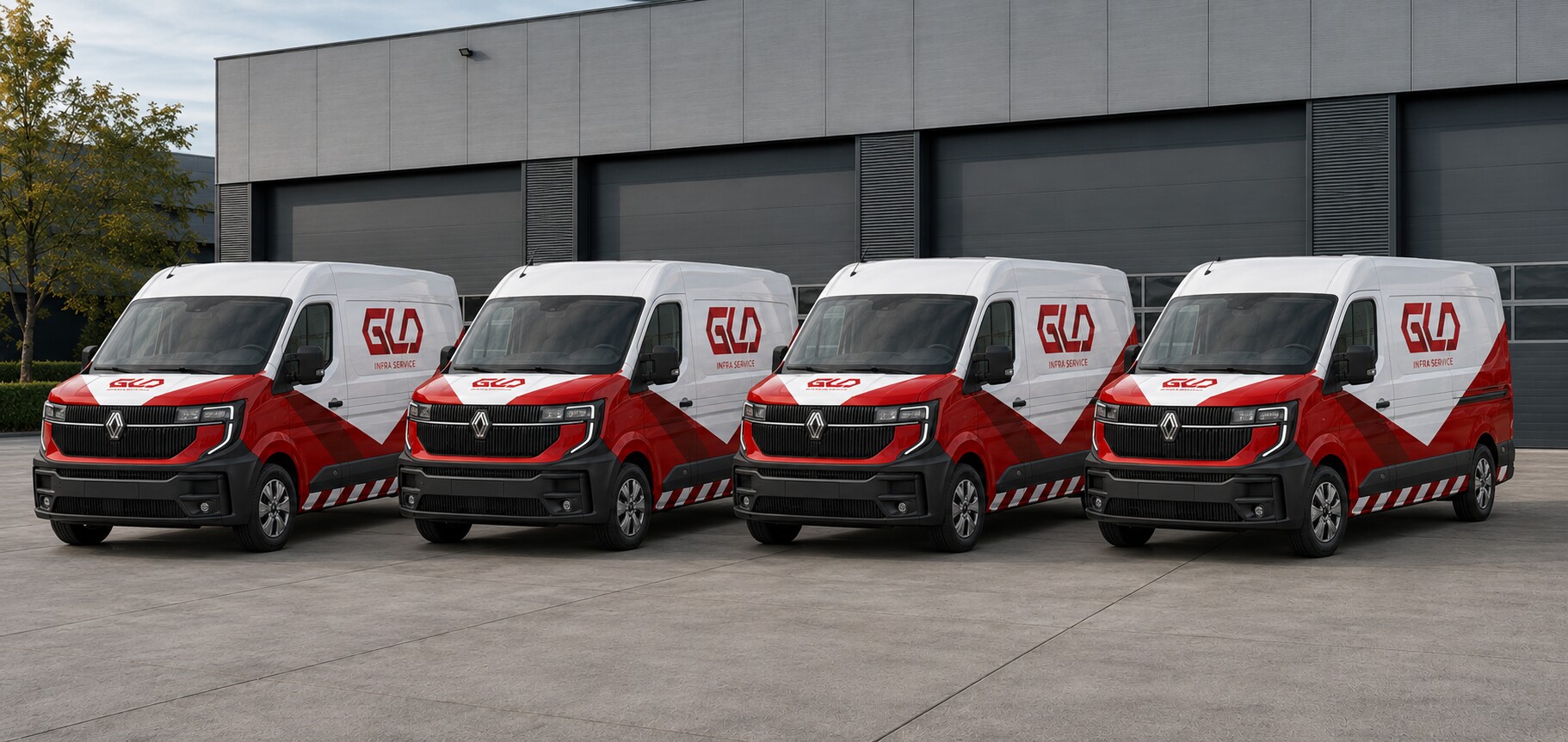 Vier elektrische Renault Master E-Tech bedrijfsbussen van GLD Infra Service