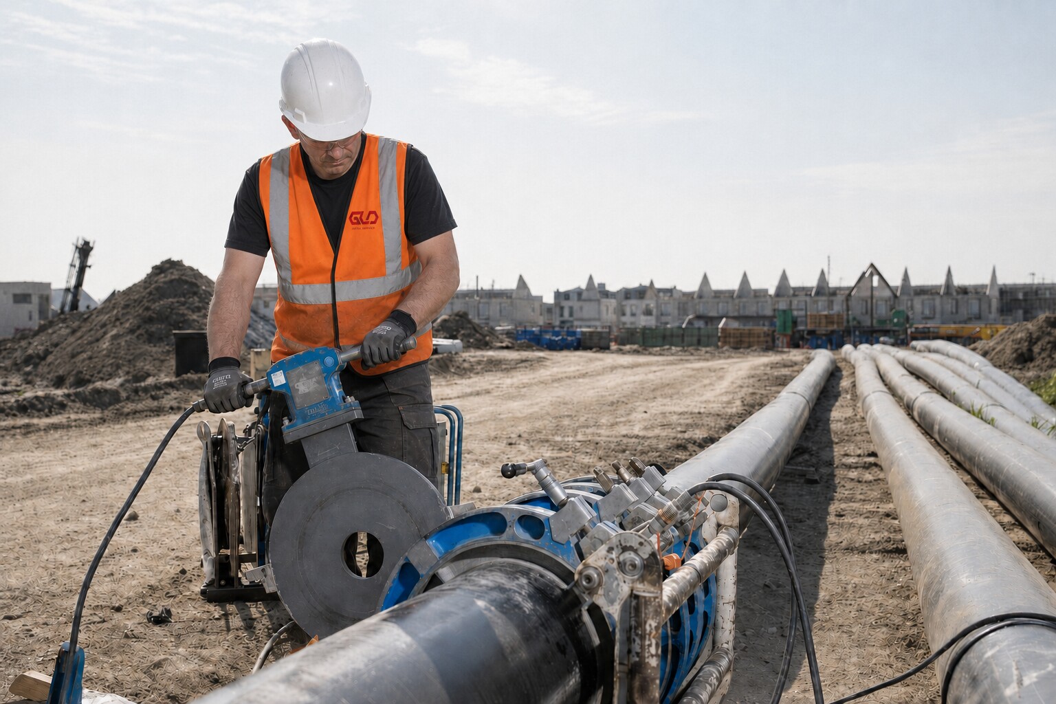 PE-lasser van GLD Infra Service werkt aan een PE-leiding